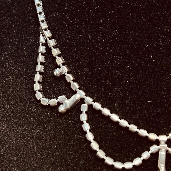 Vintage Silver Tone And Blue Rhinestone Choker Necklace With Clip On Earrings - Picture 2 of 6